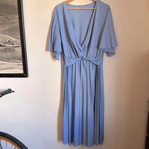 ASOS light blue pleated full skirt bell sleeve dress size 14